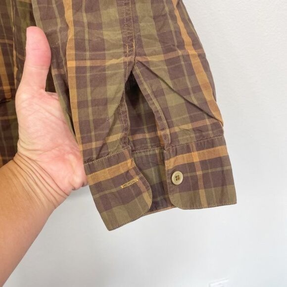 Armani Jeans Womens Oversized Plaid Button Down Shirt L Brown Cotton - Picture 8 of 8